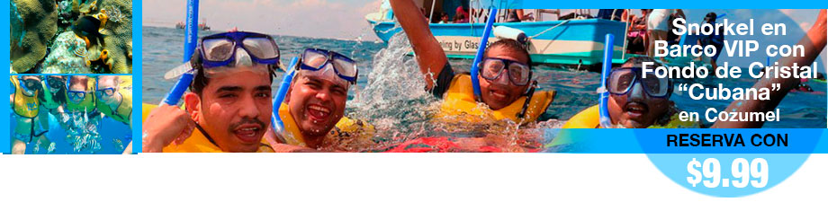 Snorkel en Barco VIP con Fondo de Cristal "Cubana" en Cozumel